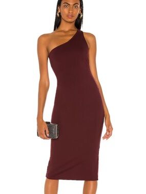 LPA Adila Dress Burgundy One-Shoulder Midi Wine stretch Revolve NWT M